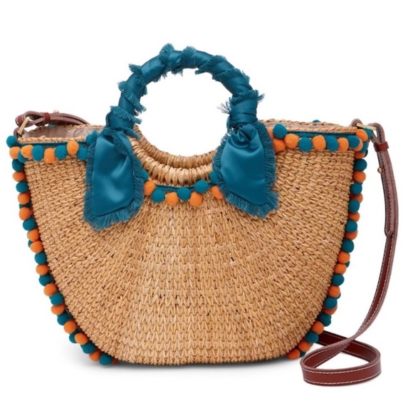 Sam Edelman Handbags - SAM EDELMAN | NWOT Inessa Straw PomPom Satchel Bag